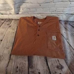 Carhartt 3XL Mens Henley Loose Fit Muted Red Button Shirt Work Wear